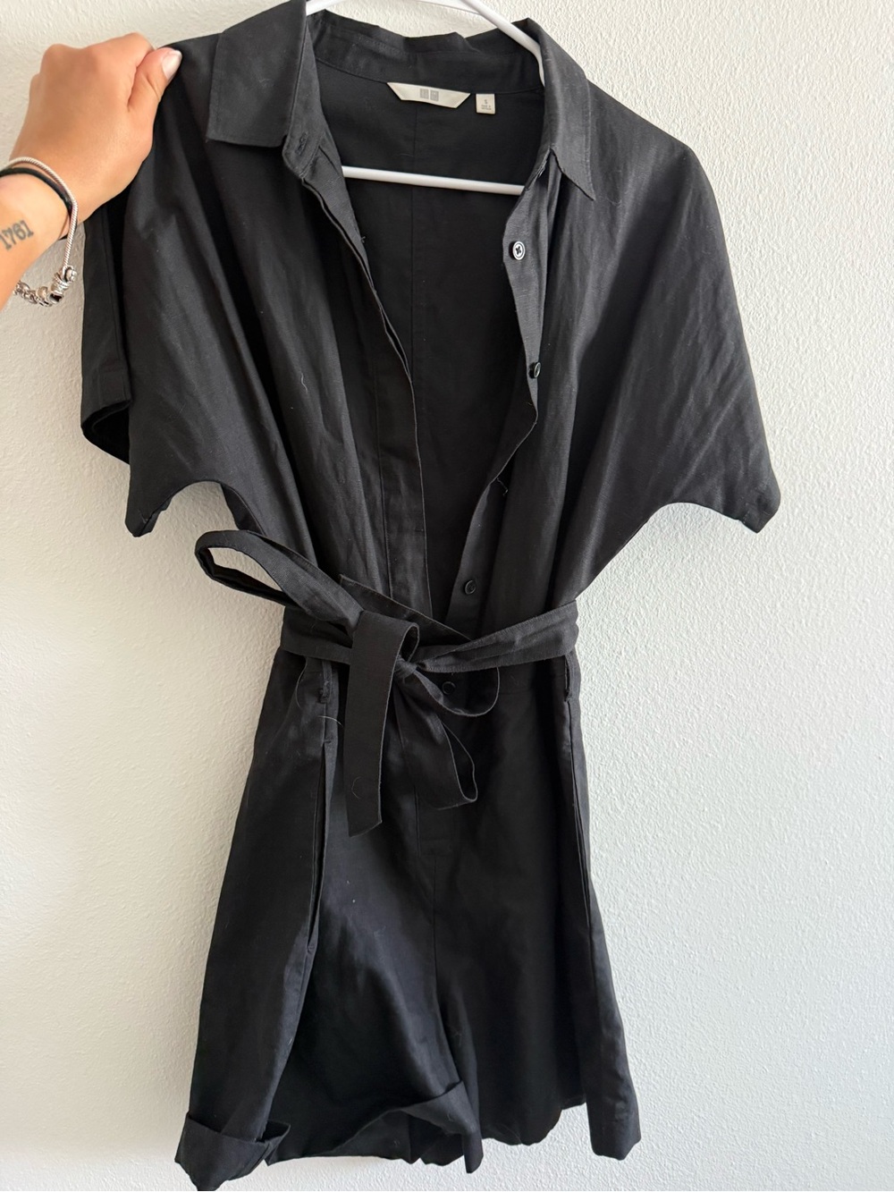 Black Button-Front Tie-Waist Romper